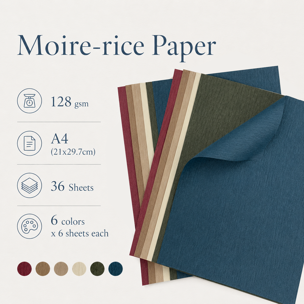 Moire-rice Origami Paper | Small Size | Double-Sided Square Folding Paper | 128gsm DIY Arts Crafts Projects