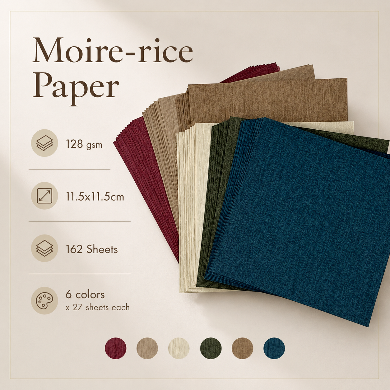 Moire-rice Origami Paper | Small Size | Double-Sided Square Folding Paper | 128gsm DIY Arts Crafts Projects